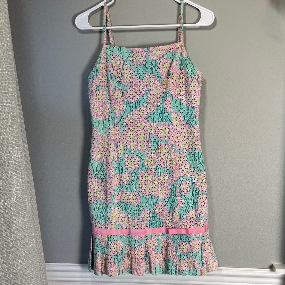 Vintage Lilly Pulitzer Floral Pastel Pink and Green Mini Demi Dress